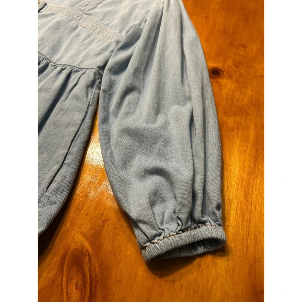 Anthropologie Cottagecore Babydoll‎ Light Wash Denim Mini Dress Puff Sleeve Boho - Picture 10 of 12